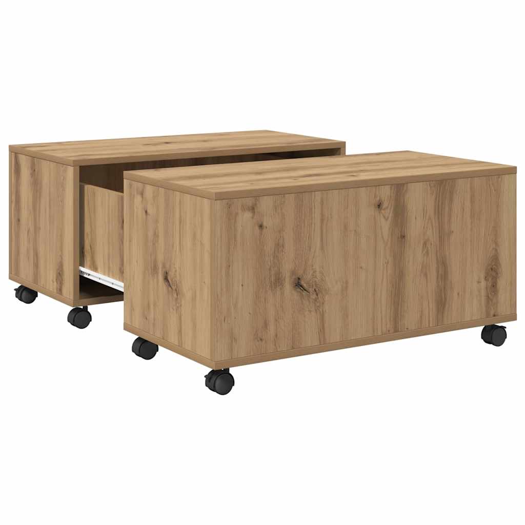 Salongbord Sofabord Artisan Eik med hjul 75 x 75 x 38 cm
