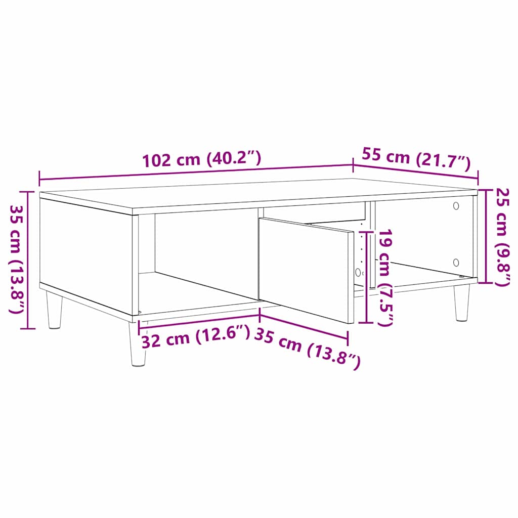 Salongbord Sofabord Røkt Eik med lagring med dør 103.5 x 60 x 35 cm