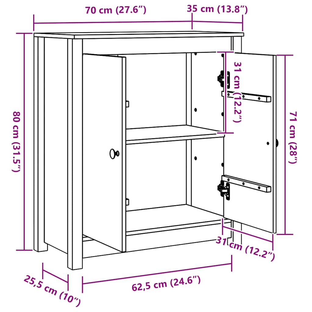 Skjenk Brun 70 x 35 x 80 cm Massiv furu tre