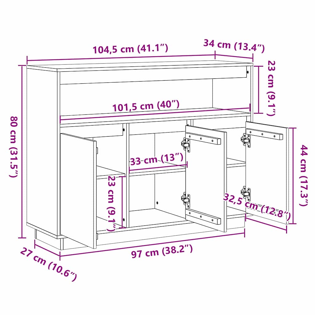 Skjenk Brun 104.5 x 34 x 80 cm Massiv furu tre