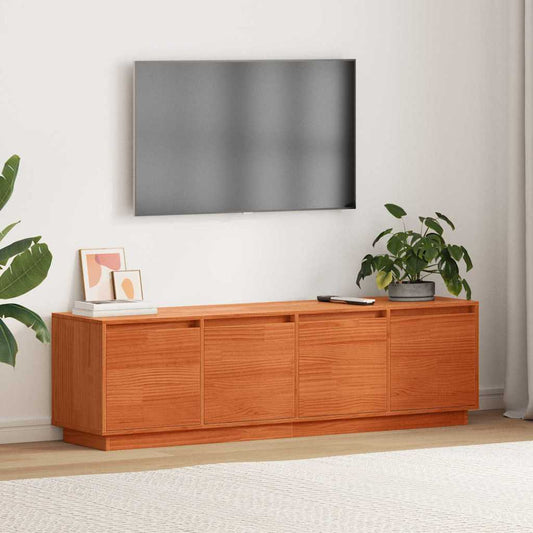 TV-Møbel Tre TV-skap med lagring med dør Brun 156 x 37 x 45 cm Massiv furu tre