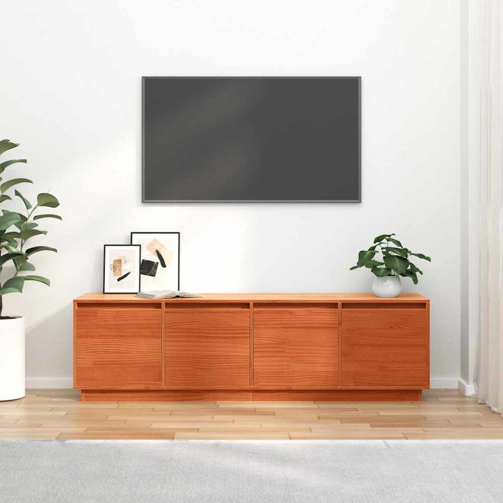 TV-Møbel Tre TV-skap med lagring med dør Brun 156 x 37 x 45 cm Massiv furu tre