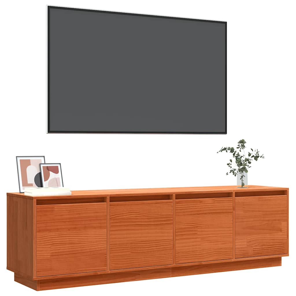 TV-Møbel Tre TV-skap med lagring med dør Brun 156 x 37 x 45 cm Massiv furu tre