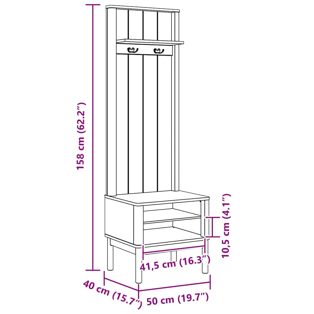 Hallmøbel FLORO Vokset Brun 50 x 40 x 158 cm Massiv furu