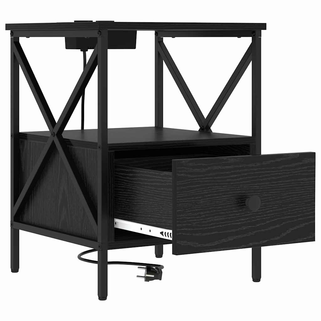 Nattbord Sengbord Svart Eik Nattbordskap 41,5 x 40,5 x 55 cm