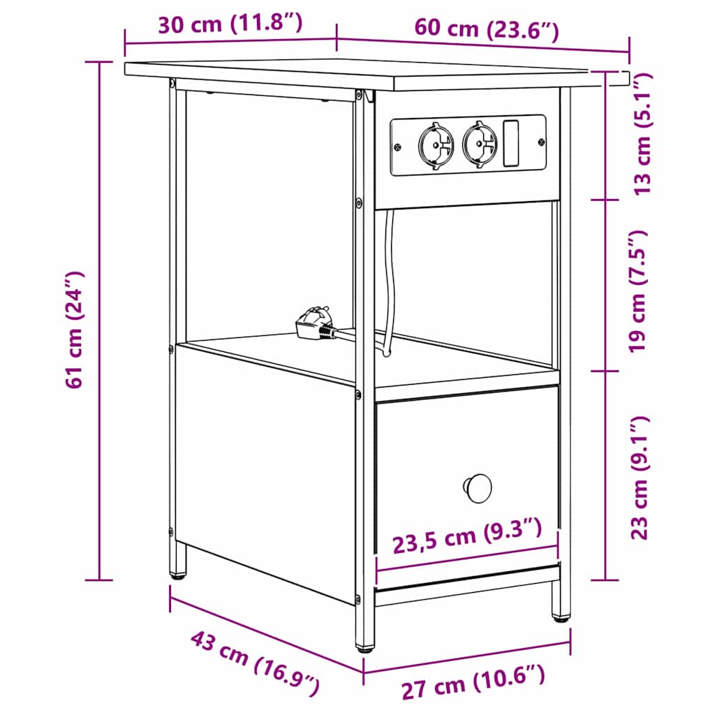 Nattbord Sengbord Sonoma Eik 60 x 30 x 61 cm