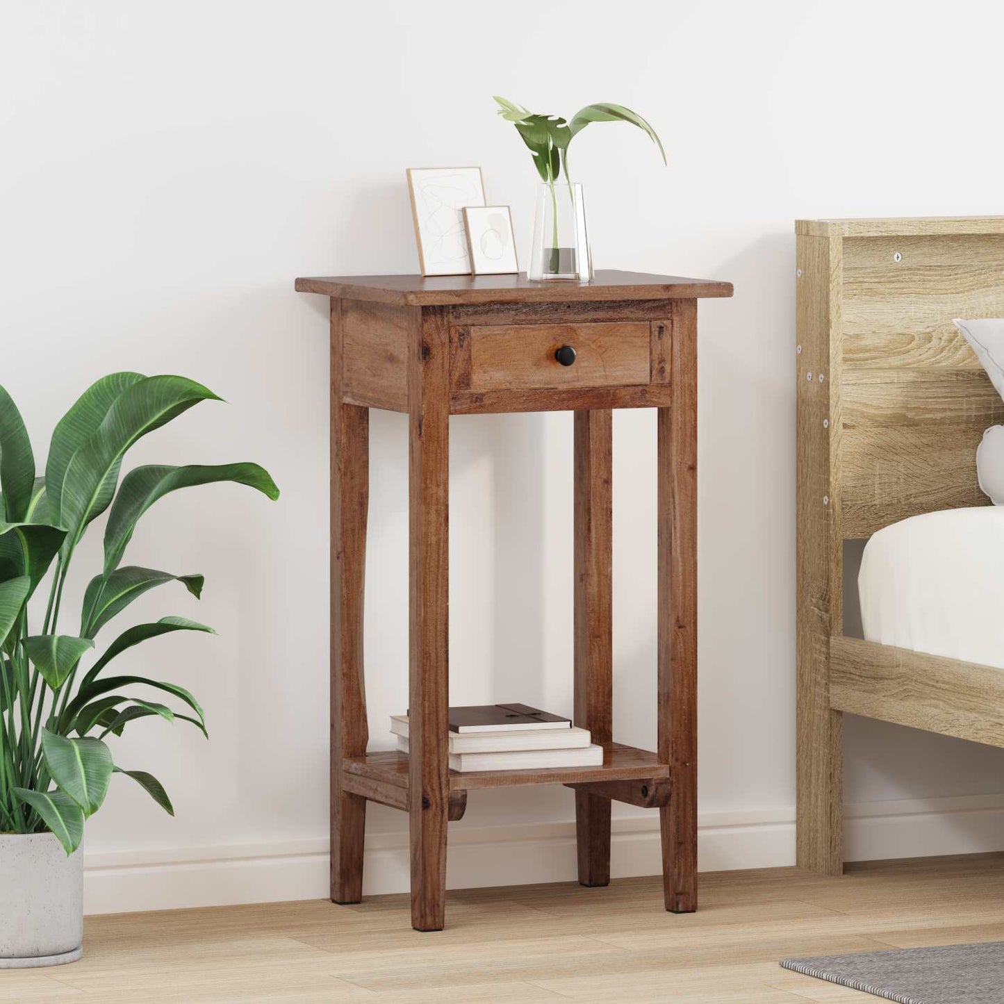 Planteholder med skuff Brun 34 x 25 x 52 cm Mahogni Tre