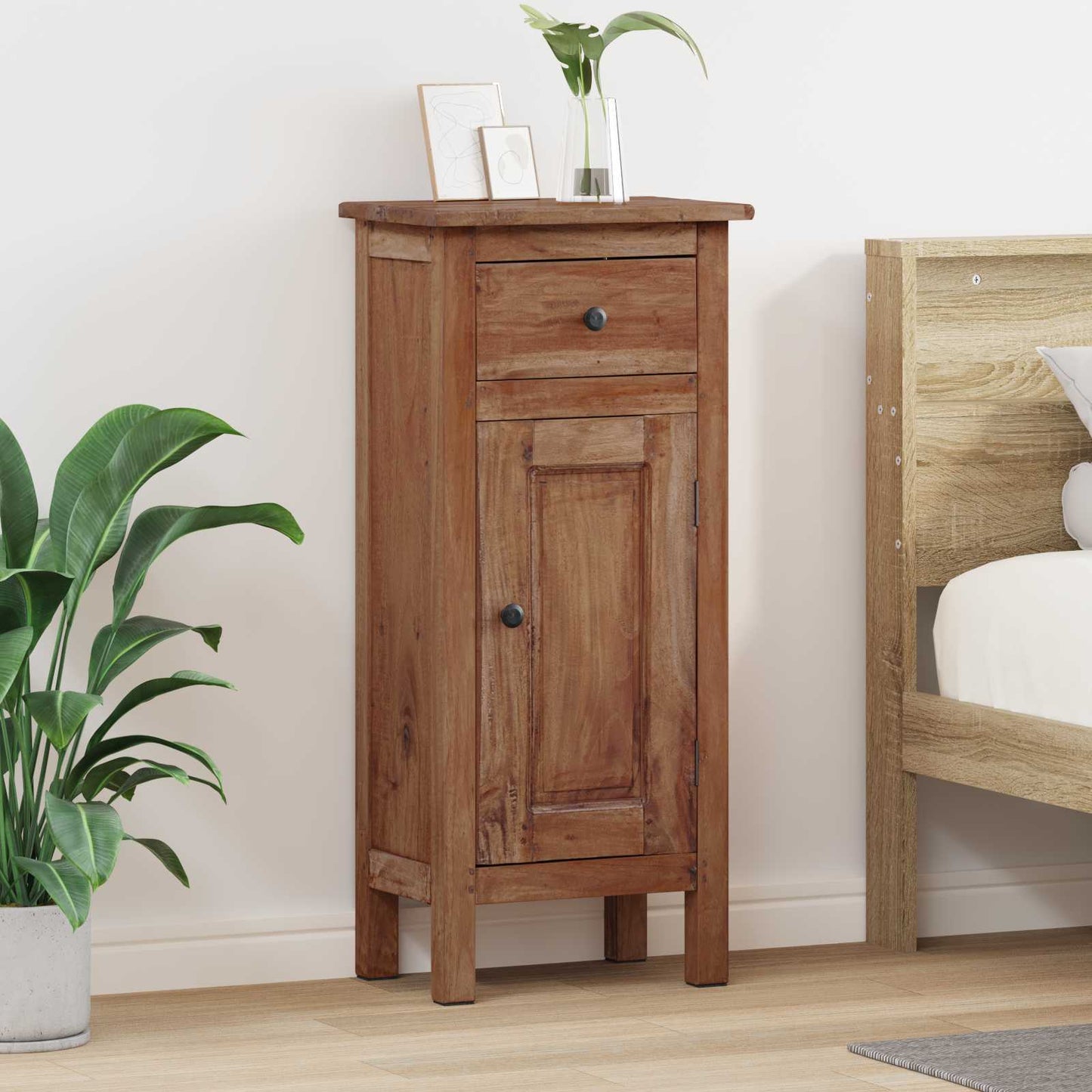 Planteholder med skuff med dør Brun 36 x 25 x 80 cm Mahogni Tre