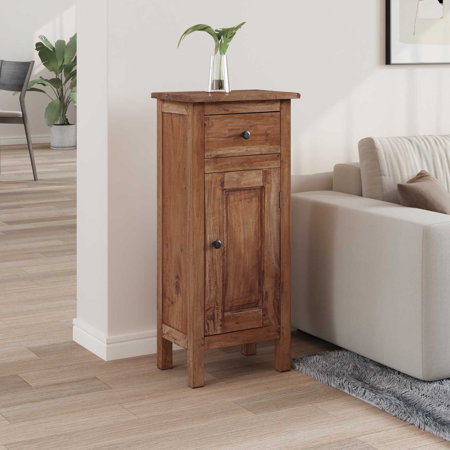Planteholder med skuff med dør Brun 36 x 25 x 80 cm Mahogni Tre