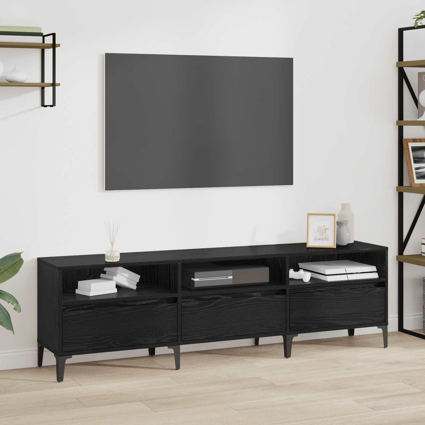 TV-skap Svart Eik 150 x 30 x 45 cm Ingeniørtre og jern