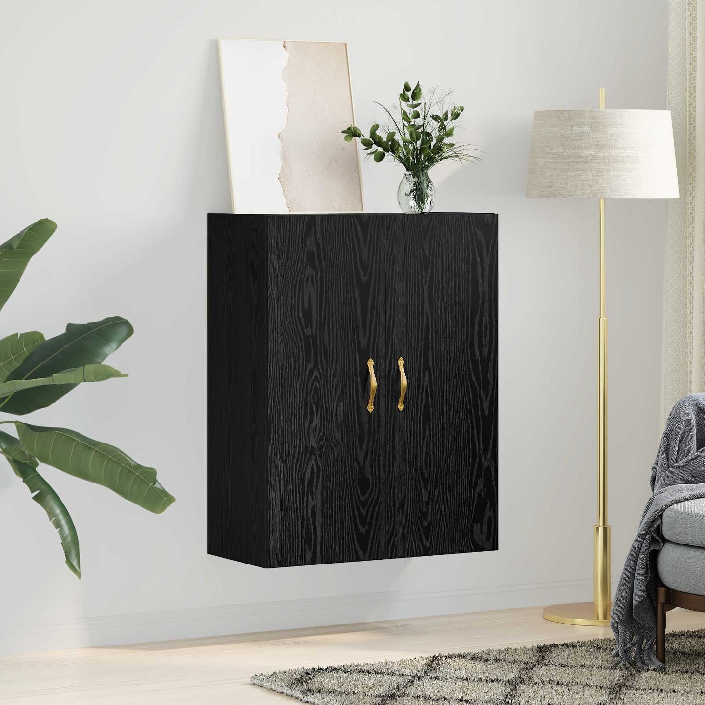 Veggskap Veggmontert Svart Eik 69,5 x 34 x 90 cm Konstruert tre