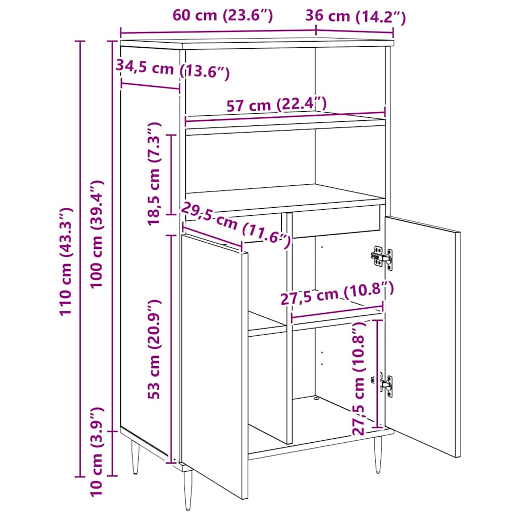 Skap Svart Eik 60 x 36 x 110 cm
