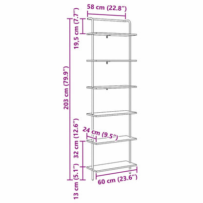 Bokhylle Svart Eik 60 x 24 x 203 cm Konstruert tre