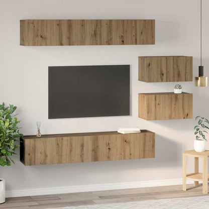 TV-benksett Veggmontert 6 pcs Artisan Eik Konstruert tre