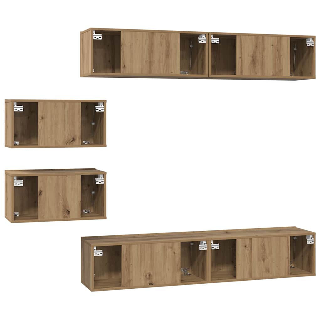 TV-benksett Veggmontert 6 pcs Artisan Eik Konstruert tre