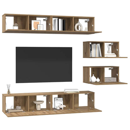 TV-benksett Veggmontert 6 pcs Artisan Eik Konstruert tre
