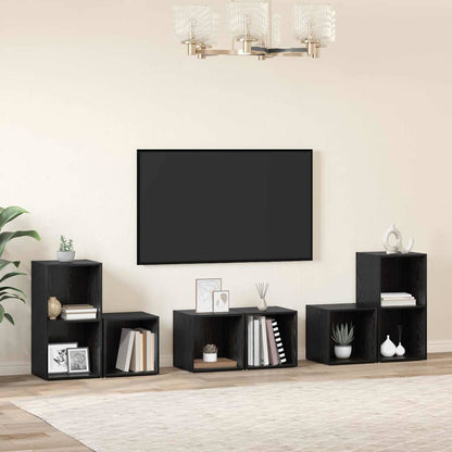 TV-benksett Veggmontert 6 pcs Svart Eik Konstruert tre