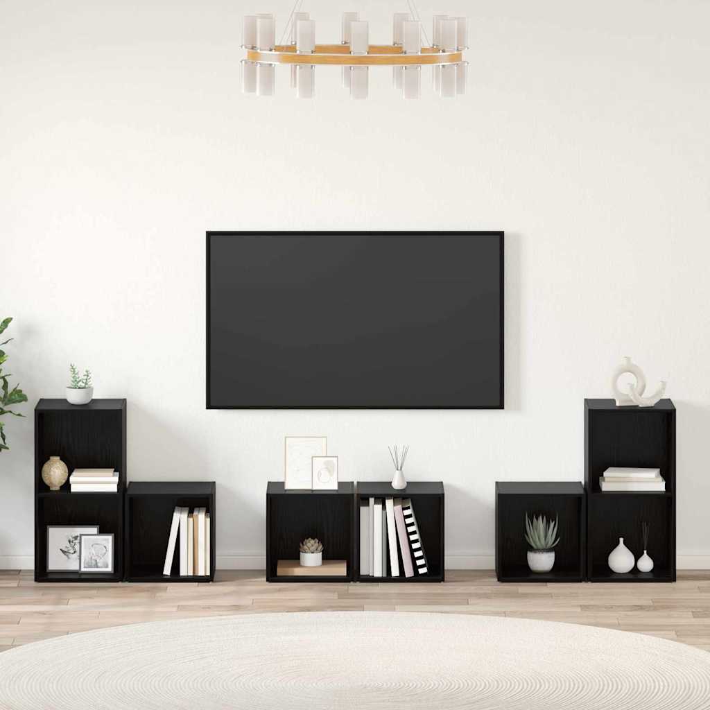 TV-benksett Veggmontert 6 pcs Svart Eik Konstruert tre