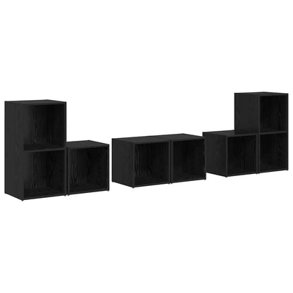 TV-benksett Veggmontert 6 pcs Svart Eik Konstruert tre