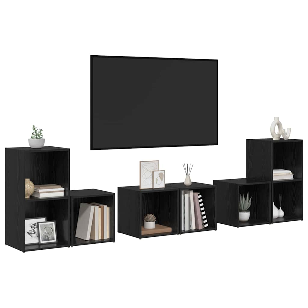 TV-benksett Veggmontert 6 pcs Svart Eik Konstruert tre