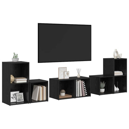 TV-benksett Veggmontert 6 pcs Svart Eik Konstruert tre