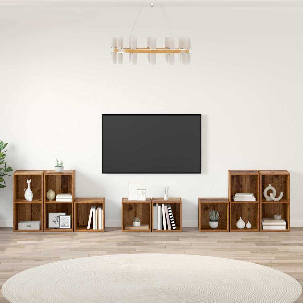 TV-benk sett Veggmontert 8 pcs Gamle tre Konstruert tre
