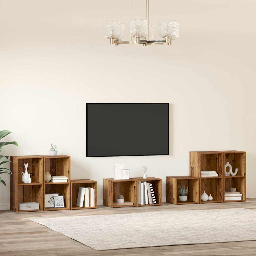 TV-benk sett Veggmontert 8 pcs Gamle tre Konstruert tre