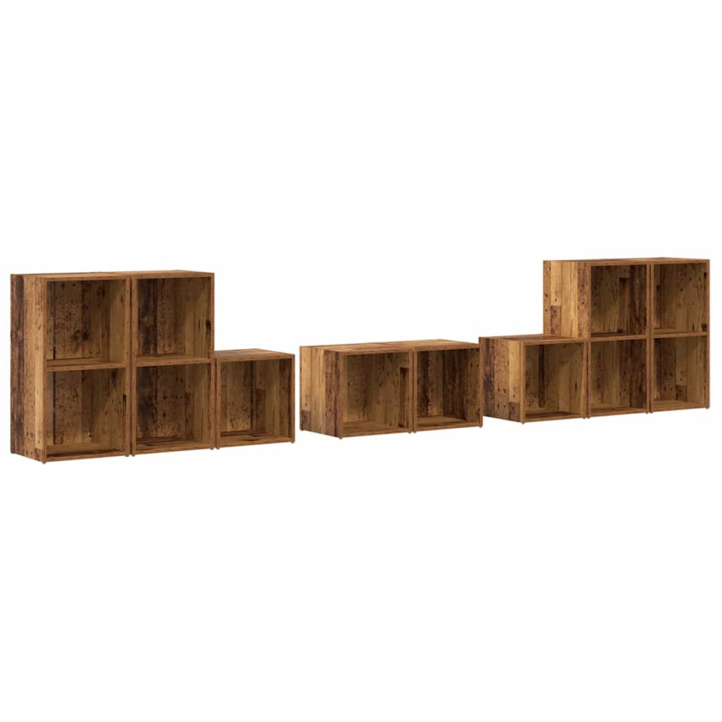 TV-benk sett Veggmontert 8 pcs Gamle tre Konstruert tre