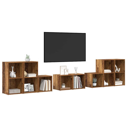 TV-benk sett Veggmontert 8 pcs Gamle tre Konstruert tre