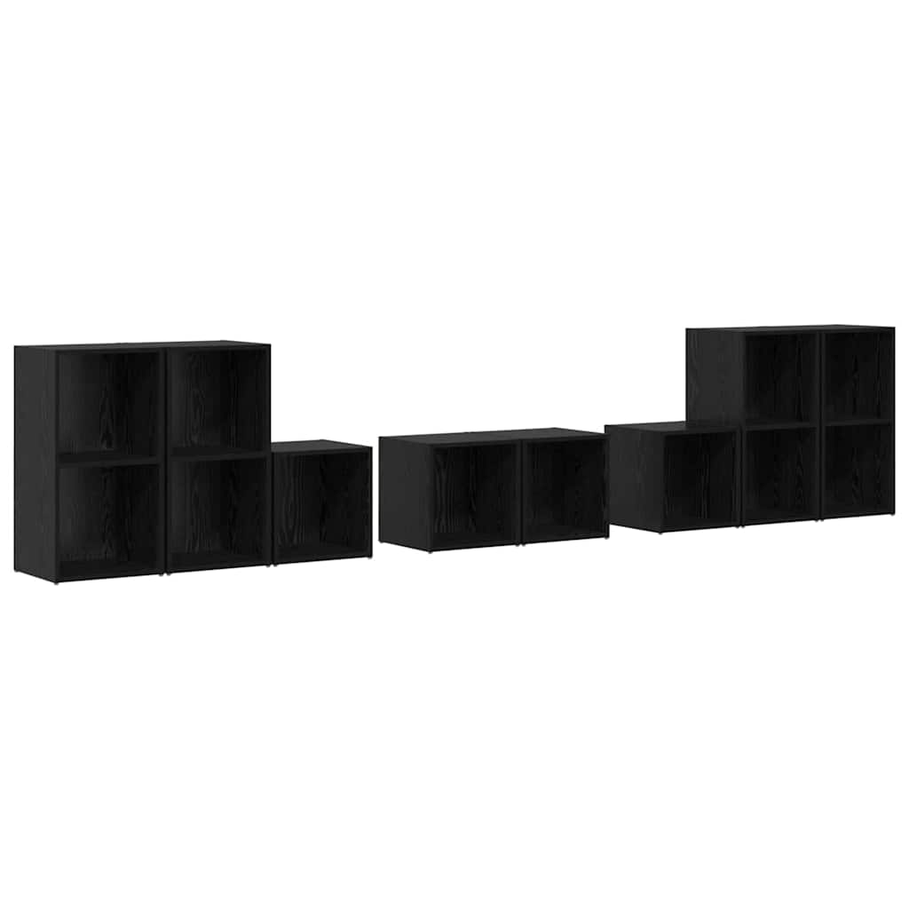 TV-benk sett Veggmontert 8 pcs Svart Eik Konstruert tre