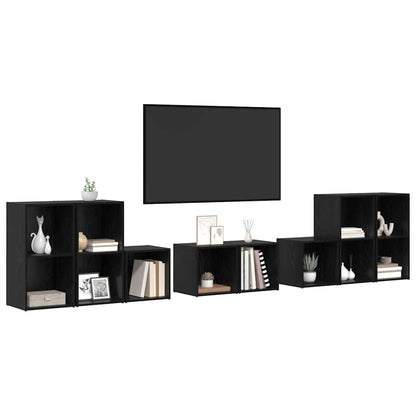 TV-benk sett Veggmontert 8 pcs Svart Eik Konstruert tre