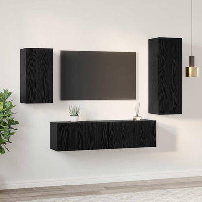 TV-benksett Veggmontert 4 pcs Svart Eik Konstruert tre
