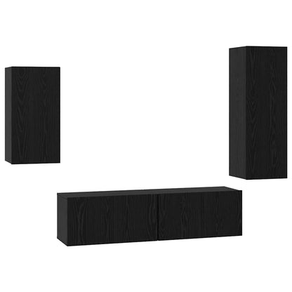 TV-benksett Veggmontert 4 pcs Svart Eik Konstruert tre