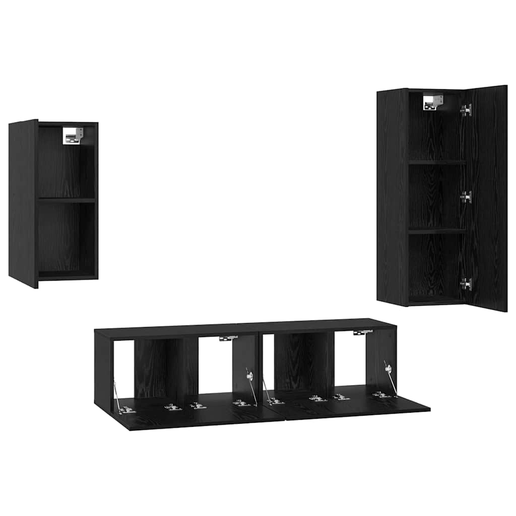 TV-benksett Veggmontert 4 pcs Svart Eik Konstruert tre