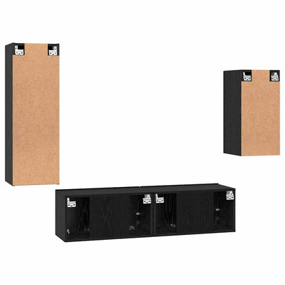 TV-benksett Veggmontert 4 pcs Svart Eik Konstruert tre