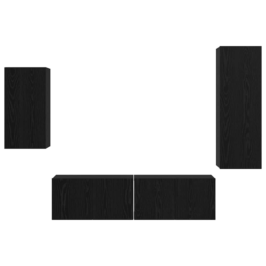 TV-benksett Veggmontert 4 pcs Svart Eik Konstruert tre