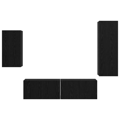 TV-benksett Veggmontert 4 pcs Svart Eik Konstruert tre