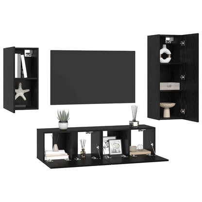 TV-benksett Veggmontert 4 pcs Svart Eik Konstruert tre