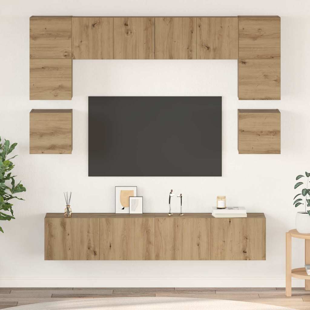 TV-benksett Veggmontert 8 pcs Artisan Eik Konstruert tre