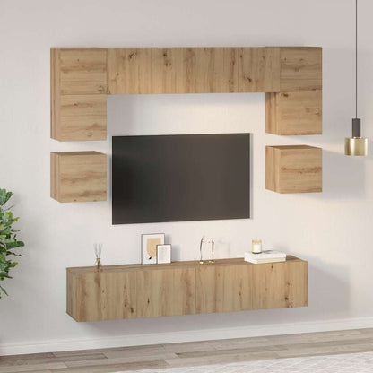 TV-benksett Veggmontert 8 pcs Artisan Eik Konstruert tre