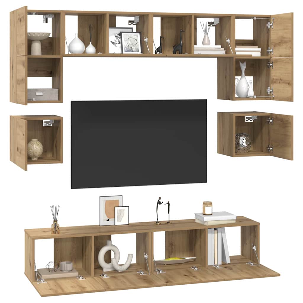 TV-benksett Veggmontert 8 pcs Artisan Eik Konstruert tre