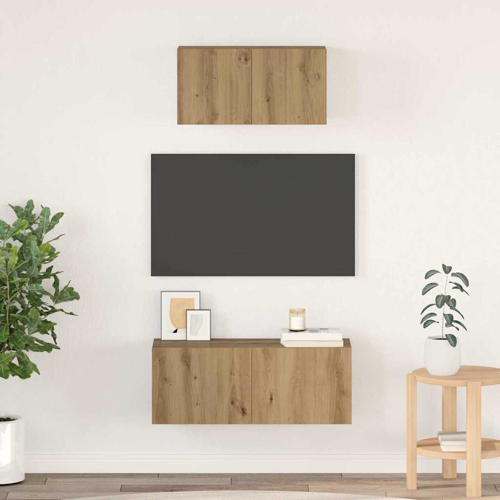 TV-benksett Veggmontert 2 pcs Artisan Eik Konstruert tre