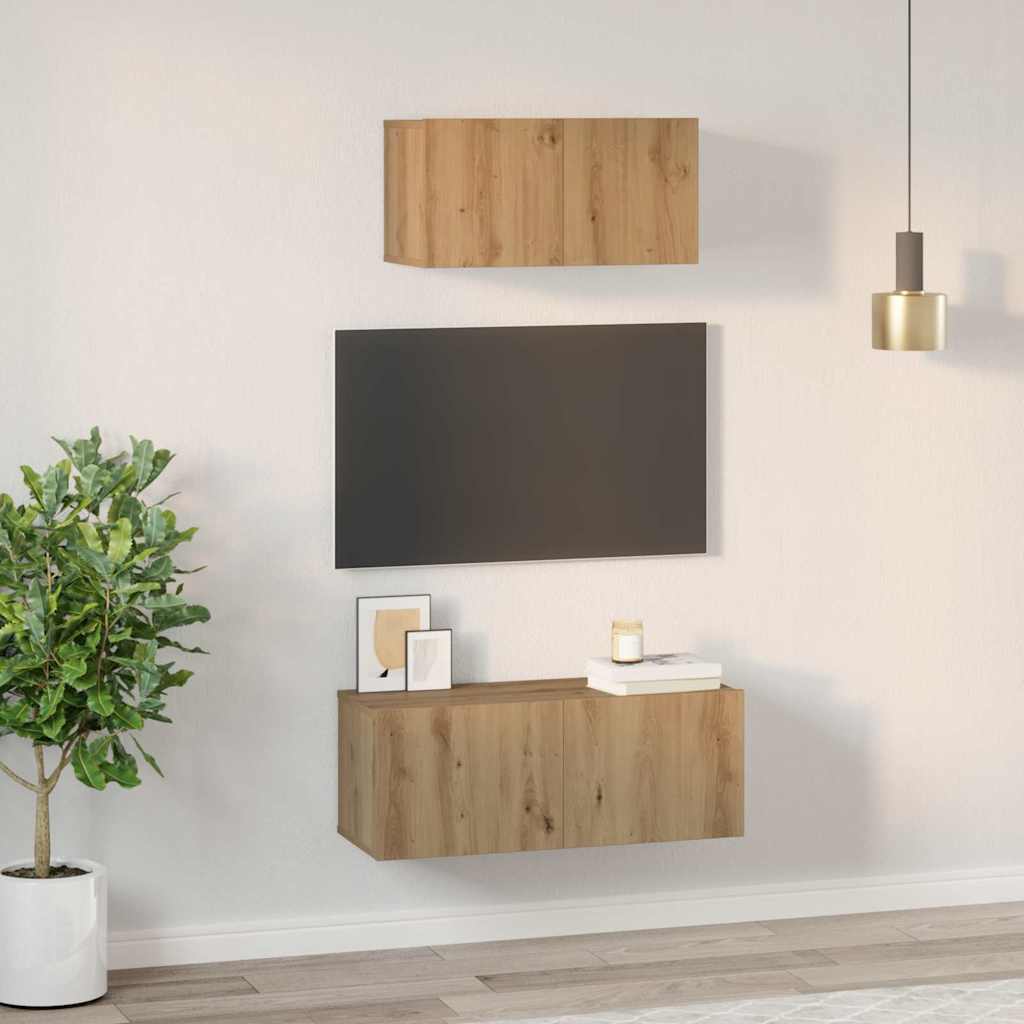 TV-benksett Veggmontert 2 pcs Artisan Eik Konstruert tre