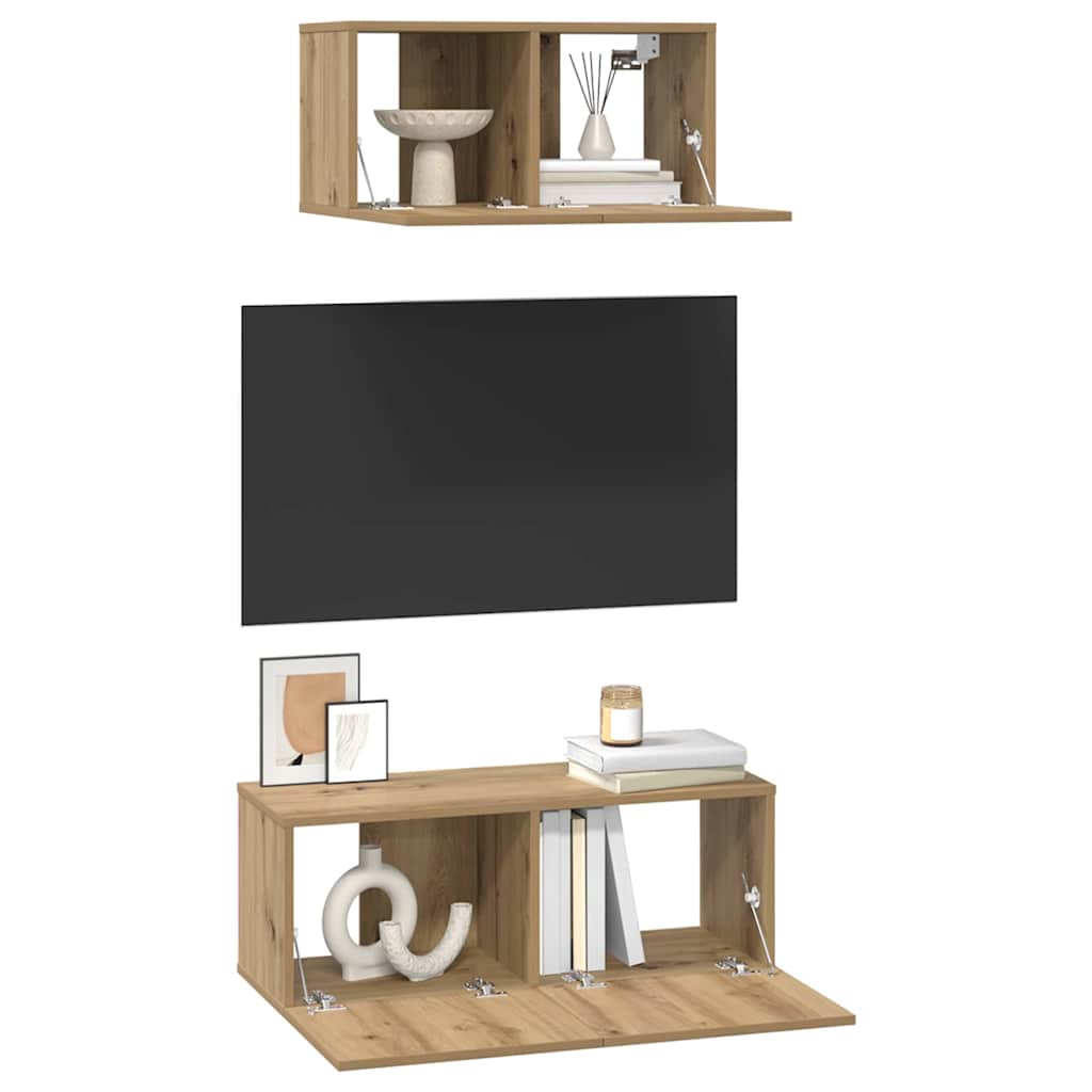 TV-benksett Veggmontert 2 pcs Artisan Eik Konstruert tre