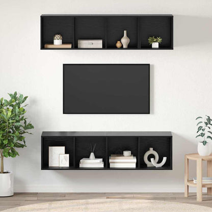 TV-benksett Veggmontert 3 pcs Svart Eik Konstruert tre