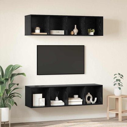 TV-benksett Veggmontert 3 pcs Svart Eik Konstruert tre