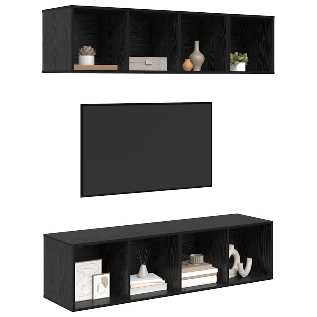 TV-benksett Veggmontert 3 pcs Svart Eik Konstruert tre