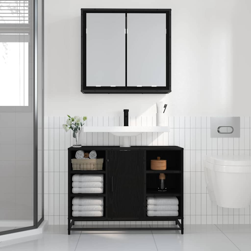 Baderomsspeilskap Svart eik 65 x 20 x 60 cm Konstruert tre