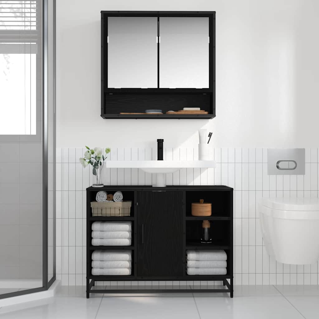 Baderomsspeilskap Svart eik 65 x 20 x 60 cm Konstruert tre