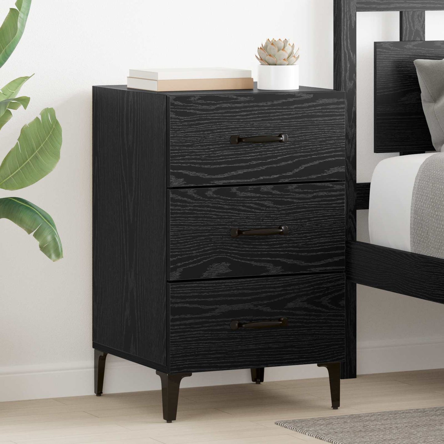 Nattbordskap Svart Eik 40 x 40,5 x 66 cm Konstruert tre